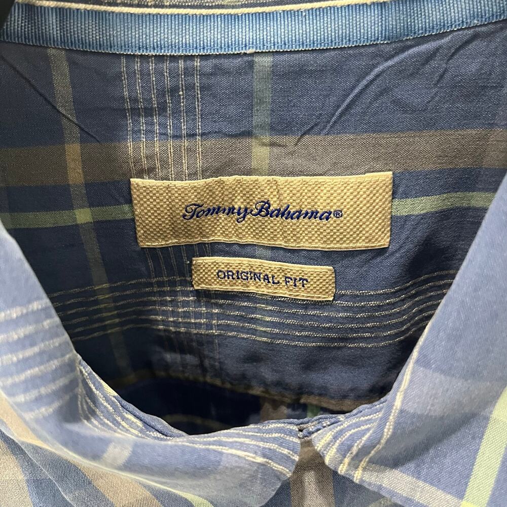 Tommy Bahama Men's Large Blue Plaid Original Fit Button Up Camp Shirt - Picture 4 of 4